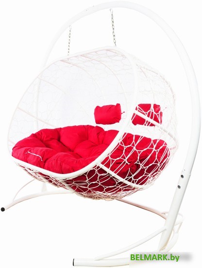 Подвесной диван M-Group Лежебока 11180106 (с белым ротангом/красная подушка) - фото