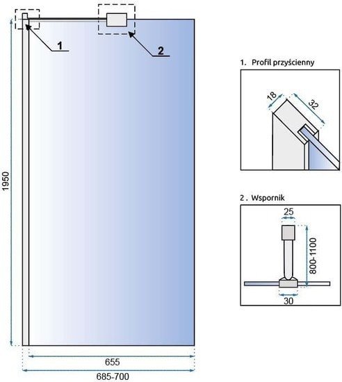 Душевая стенка Rea Aero N 70 (хром/прозрачное стекло) - фото2