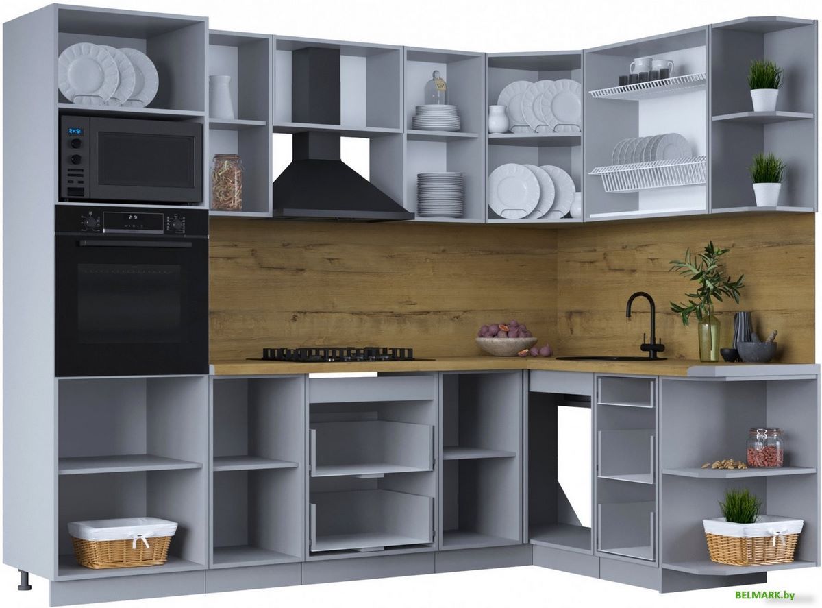 Готовая кухня Интерлиния Тренд 1.68x2.6 ВТ правая (океан/океан/дуб бунратти) - фото2
