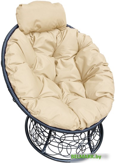 Кресло M-Group Папасан мини 12070401 (черный ротанг/бежевая подушка) - фото