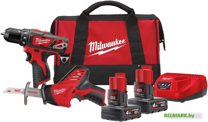 Milwaukee М12 ВPP2С-402B 4933441230 (шуруповерт, сабельная пила, 2 АКБ, сумка) - фото
