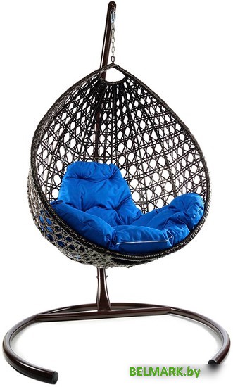 Подвесное кресло M-Group Капля Люкс 11030210 (коричневый ротанг/синяя подушка) - фото