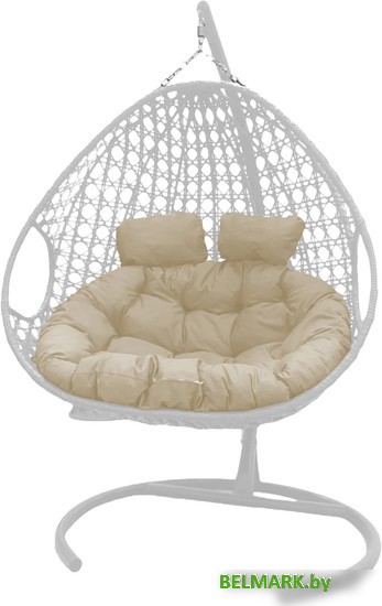 Подвесное кресло M-Group Для двоих Люкс 11510101 (белый ротанг/бежевая подушка) - фото