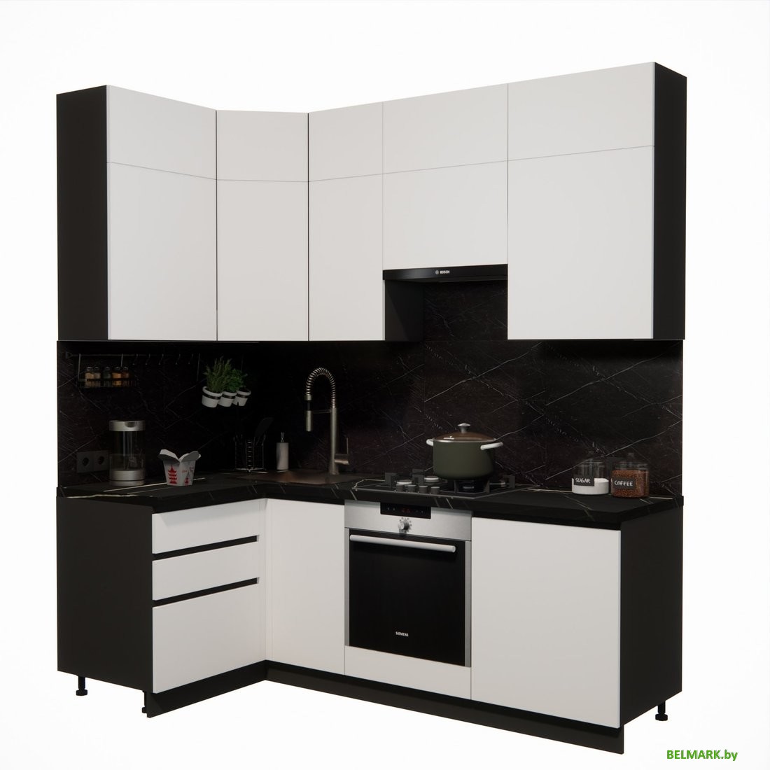 Готовая кухня ВерсоМебель Эко Премиум 1.2x2.2 левая (белый фасадный/ст. тунис) - фото