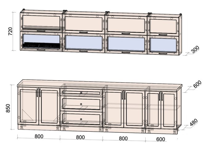 Готовая кухня Интерлиния Тренд 3.0Б (мята/мята/дуб бунратти) - фото2
