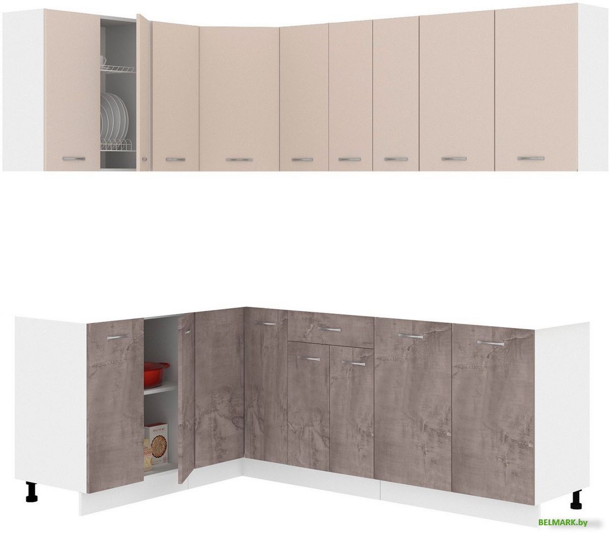 Готовая кухня Кортекс-мебель Корнелия Лира 1.5x2.2 без столешницы (капучино/оникс) - фото