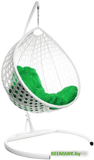 Подвесное кресло M-Group Капля Люкс 11030104 (белый ротанг/зеленая подушка) - фото