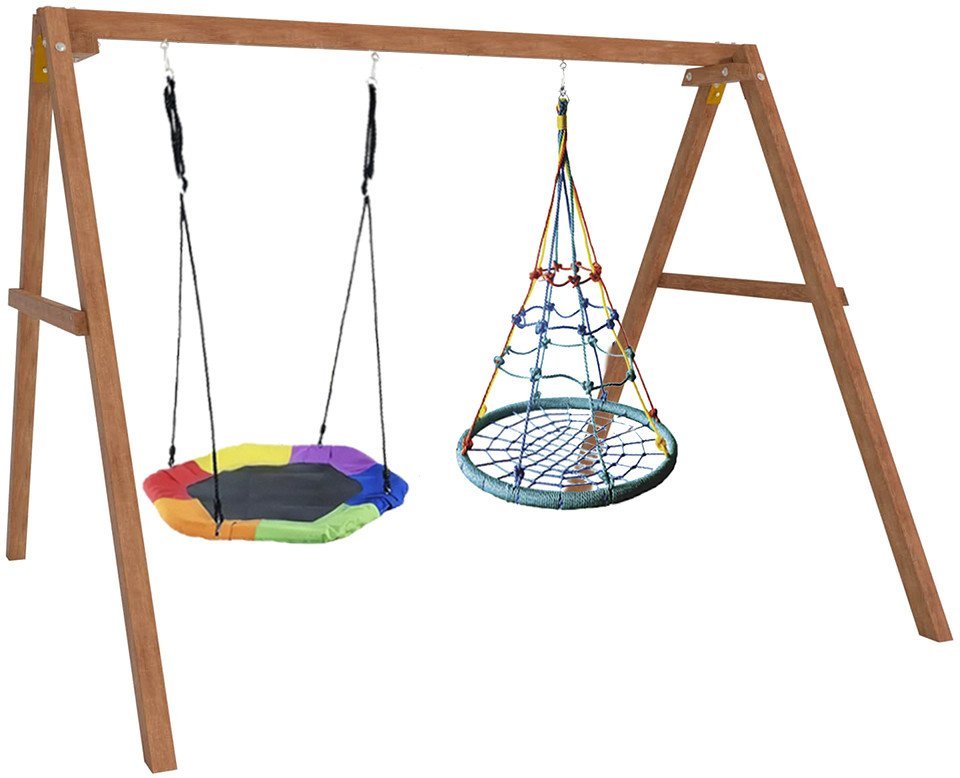Стационарные качели Капризун Деревянные с гнездом Гексагон и гнездом с паутинкой Р911-78 - фото2