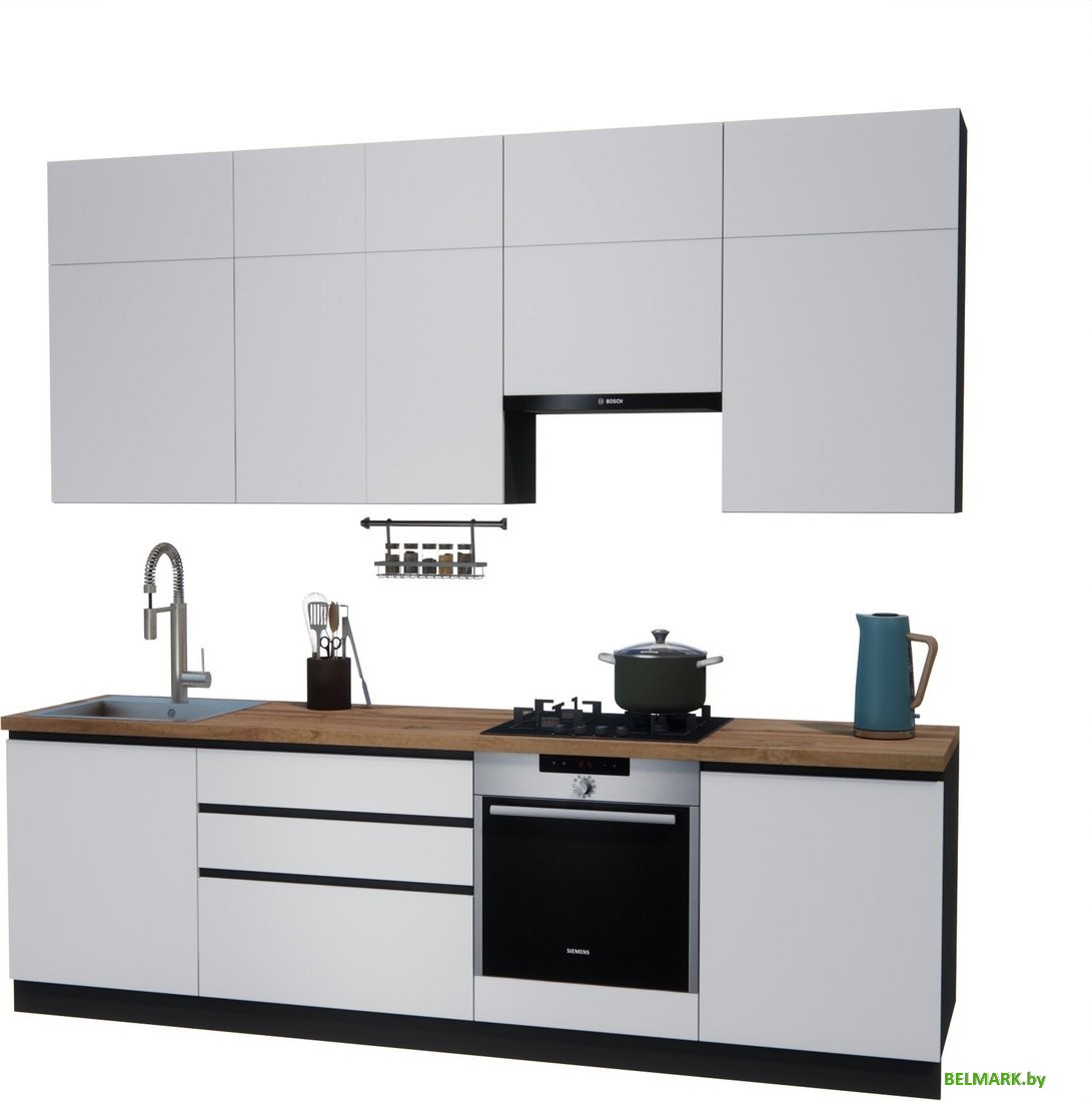 Готовая кухня ВерсоМебель Эко Премиум 2.6 (белый фасадный/ст. дуб вотан) - фото