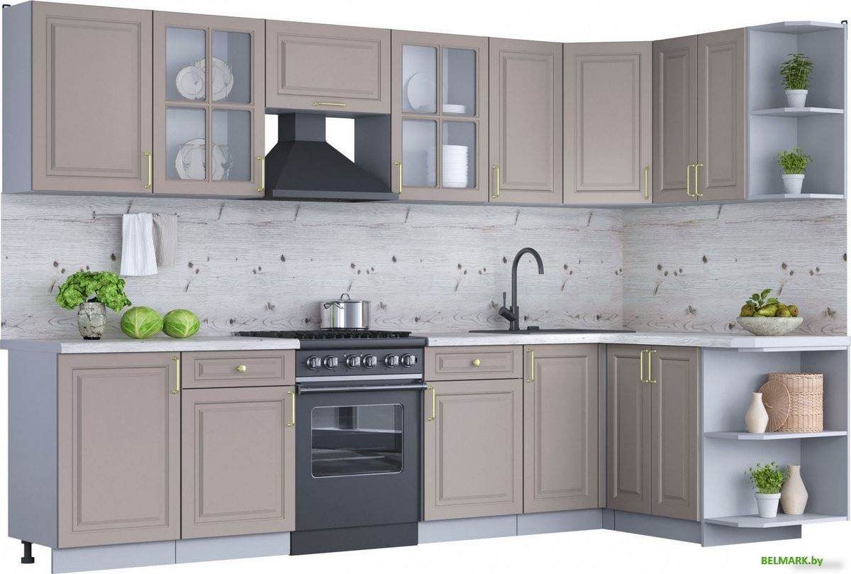 Готовая кухня Интерлиния Мила Шато 1.5x3.1 правая (луна/луна/бискайская сосна) - фото