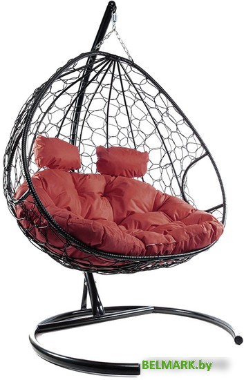 Подвесное кресло M-Group Для двоих 11450402 (черный ротанг/бордовая подушка) - фото