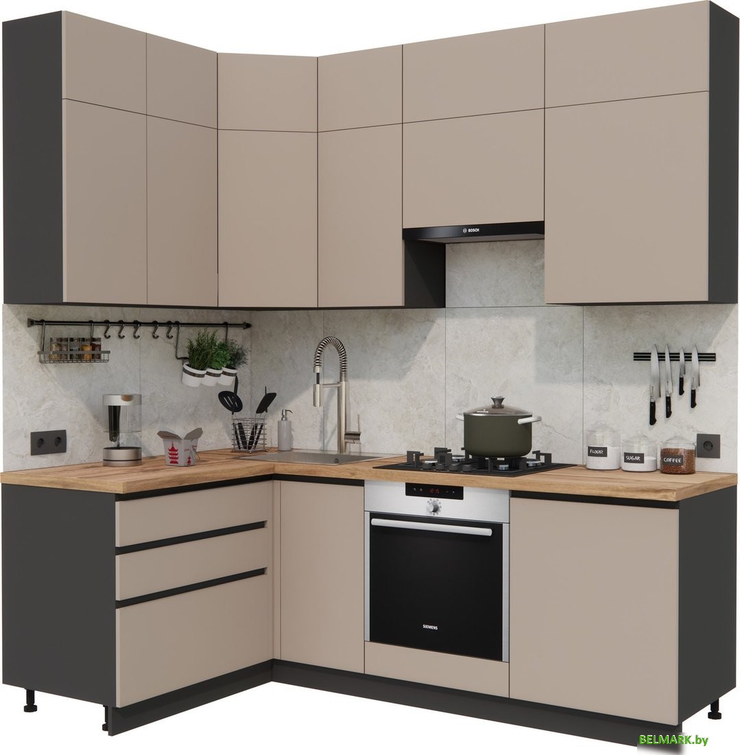 Готовая кухня ВерсоМебель Эко Премиум 1.4x2.2 левая (глиняный серый/ст. дуб вотан) - фото