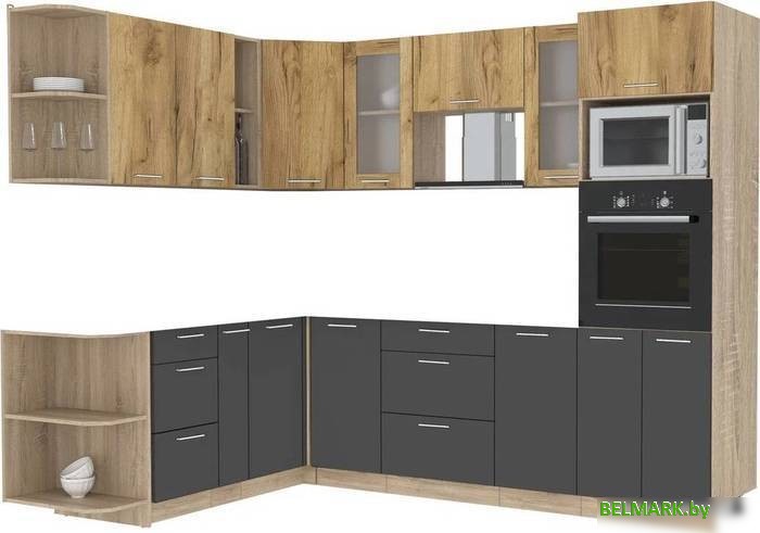 Готовая кухня Интерлиния Мила 1.88x2.6 левая без столешницы (дуб золотой/антрацит) - фото