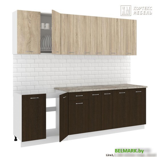 Готовая кухня Кортекс-мебель Корнелия Лира-лайт 2.5м (дуб сонома/венге/мадрид) - фото