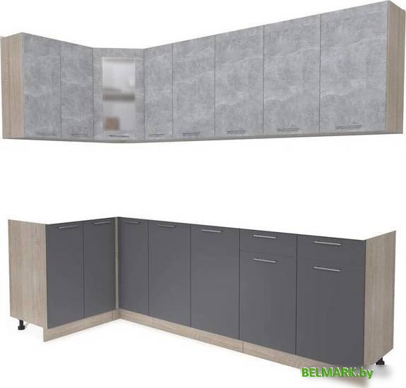 Готовая кухня Интерлиния Мила 12x25 без столешницы (бетон/антрацит) - фото