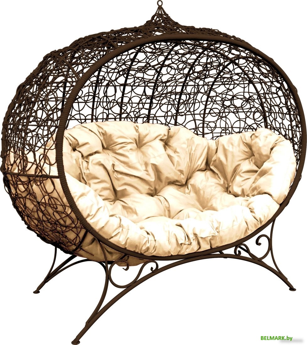 Садовый диван M-Group Улей на ножках 11220201 (коричневый ротанг/бежевая подушка) - фото