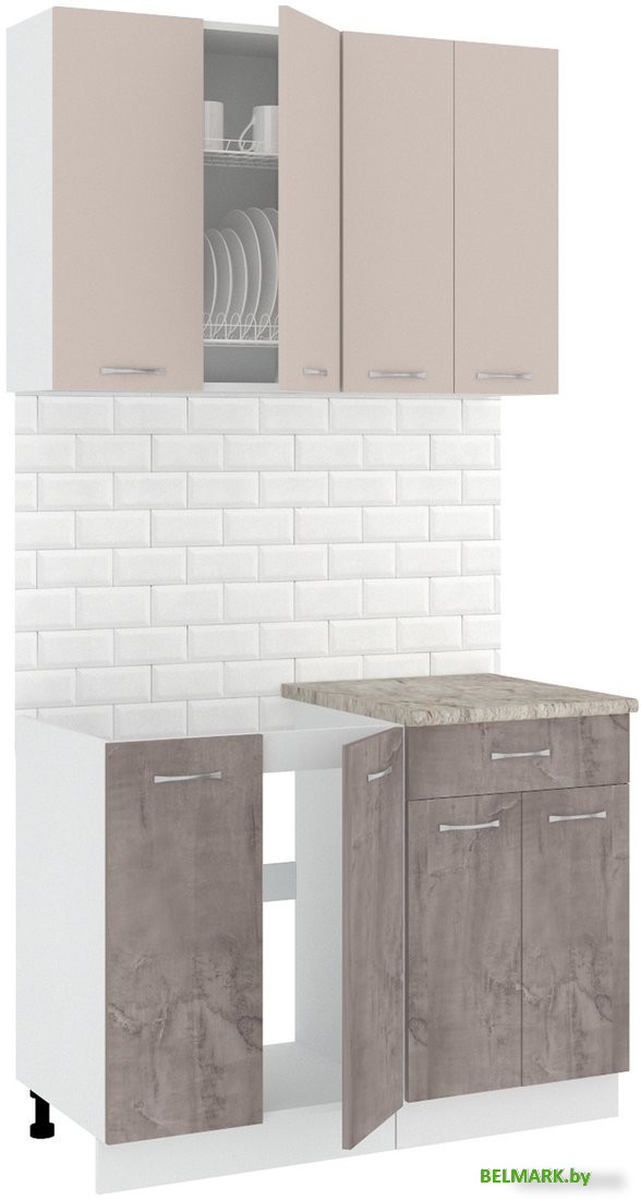 Готовая кухня Кортекс-мебель Корнелия Лира-лайт 1.1м (капучино/оникс/марсель) - фото