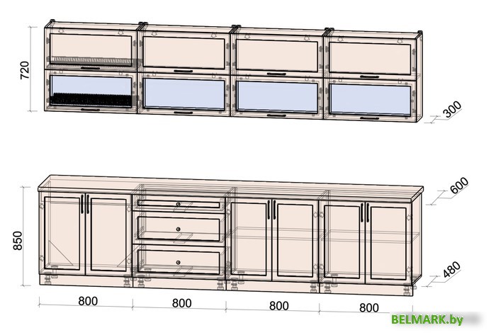 Готовая кухня Интерлиния Тренд 3.2Б (океан/океан/дуб бунратти) - фото2