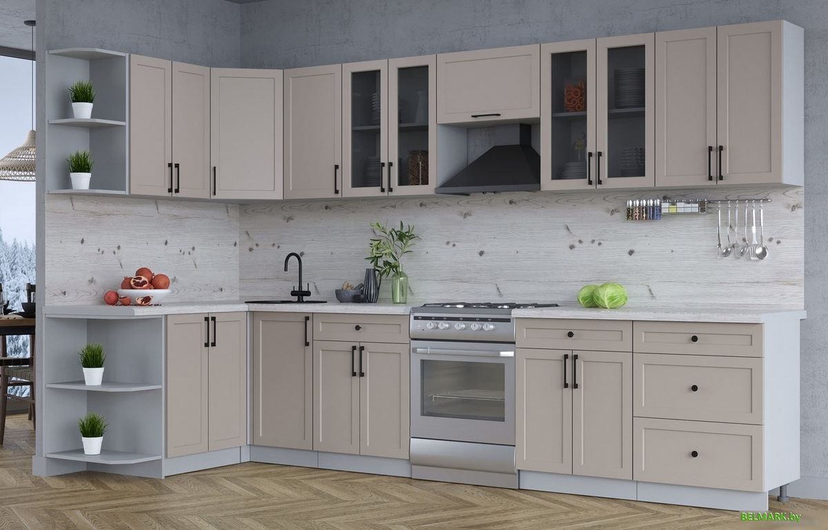 Готовая кухня Интерлиния Тренд 1.5x3.4 левая (луна/луна/бискайская сосна) - фото2