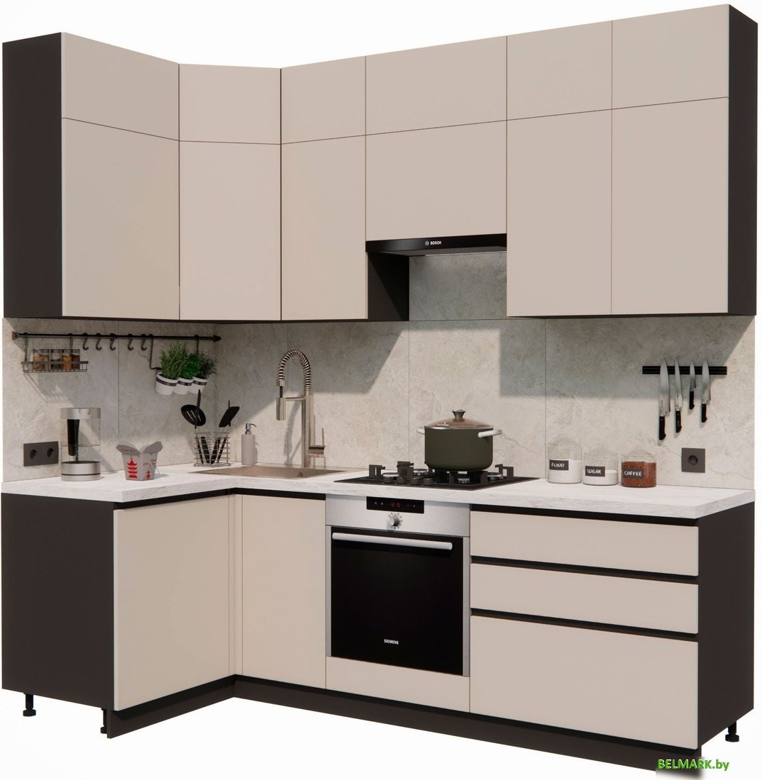 Готовая кухня ВерсоМебель Эко Премиум 1.2x2.4 левая (кашемир/ст. мрамор лацио) - фото