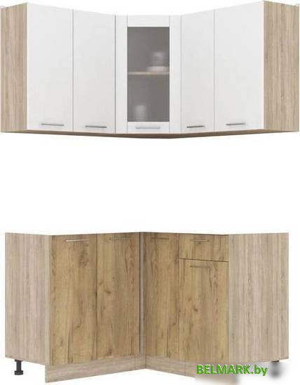 Готовая кухня Интерлиния Мила 12x13 без столешницы (белый платинум/дуб золотой) - фото