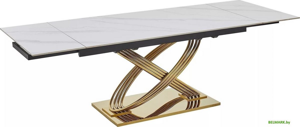 Кухонный стол Signal Hermes II 160-240/90 (эффект белого мрамора/золотой) - фото