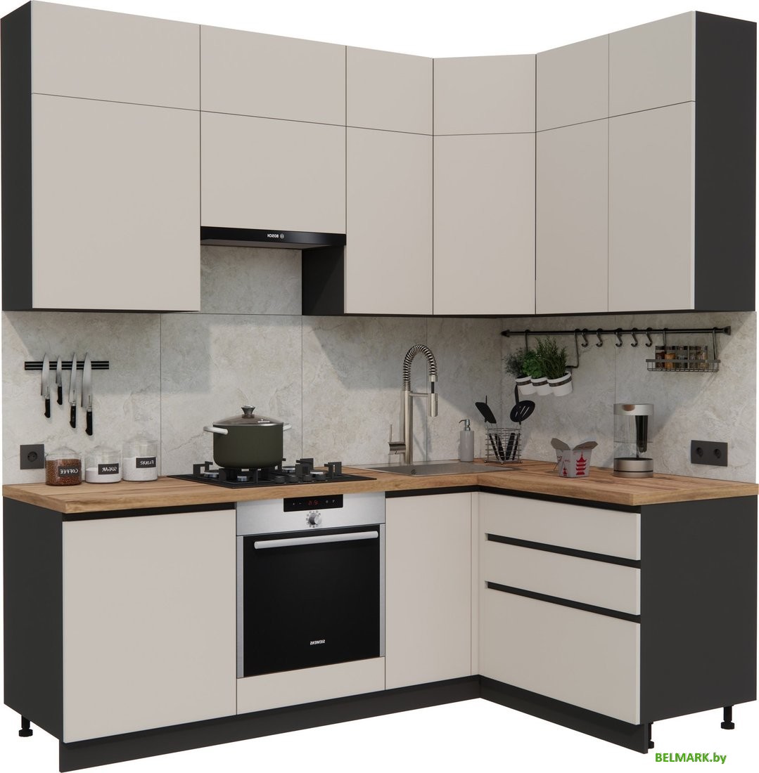 Готовая кухня ВерсоМебель Эко Премиум 1.4x2.2 правая (кашемир/ст. дуб вотан) - фото