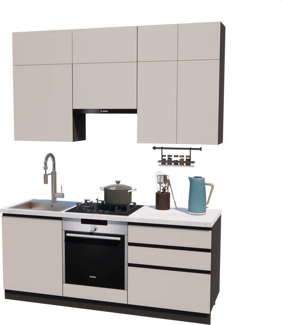 Готовая кухня ВерсоМебель Эко Премиум 2.0 (кашемир/ст. мрамор лацио) - фото