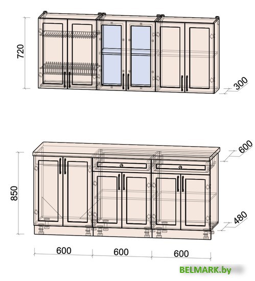 Готовая кухня Интерлиния Тренд 1.8А (мята/мята/дуб бунратти) - фото2