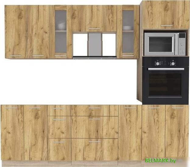 Готовая кухня Интерлиния Мила 2.4 ВТ без столешницы (дуб золотой/дуб золотой) - фото