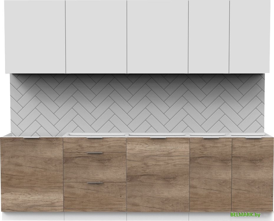 Готовая кухня Интермебель Микс Топ-9 2.6м без столешницы (белый премиум/дуб каньон) - фото