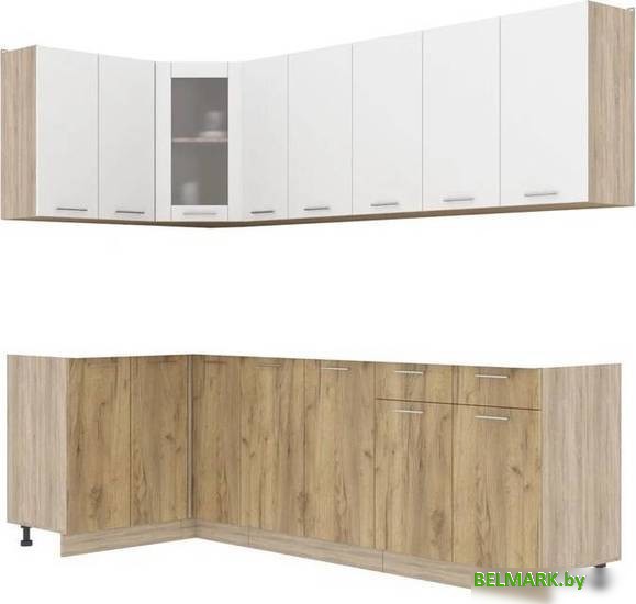 Готовая кухня Интерлиния Мила 12x25 без столешницы (белый платинум/дуб золотой) - фото