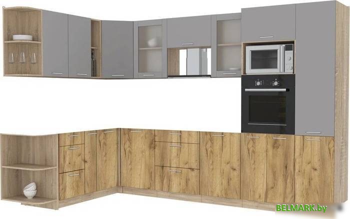 Готовая кухня Интерлиния Мила 1.88x3.2 левая без столешницы (серебристый/дуб золотой) - фото