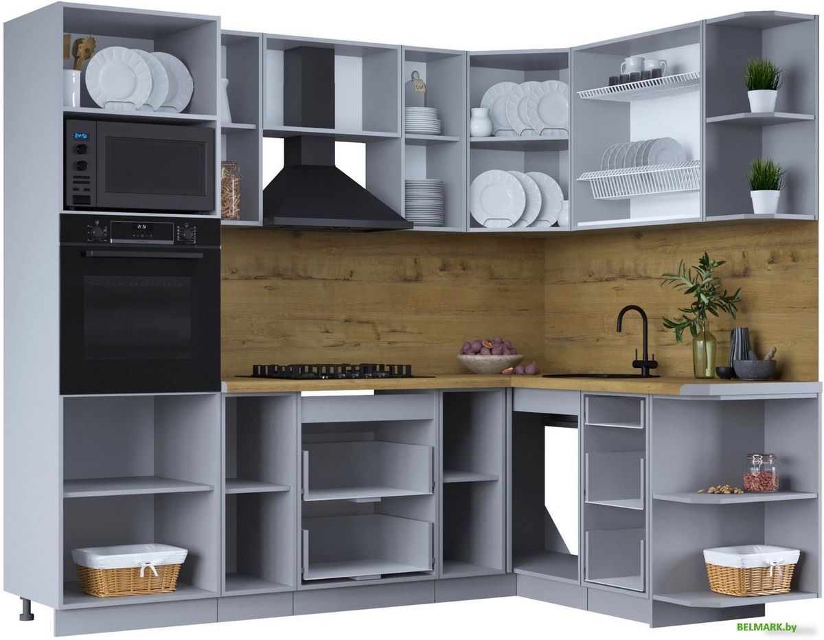 Готовая кухня Интерлиния Тренд 1.68x2.4 ВТ правая (луна/луна/бискайская сосна) - фото2