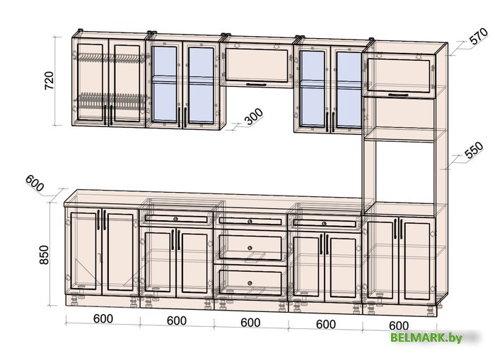 Готовая кухня Интерлиния Тренд 3.0В (луна/луна/бискайская сосна) - фото2