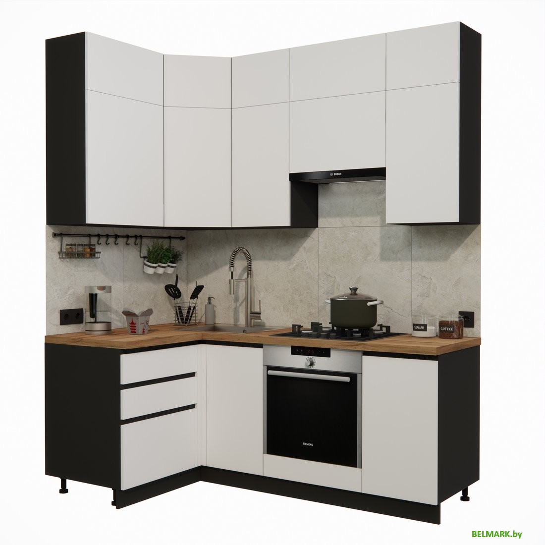 Готовая кухня ВерсоМебель Эко Премиум 1.2x2.0 левая (белый фасадный/ст. дуб вотан) - фото