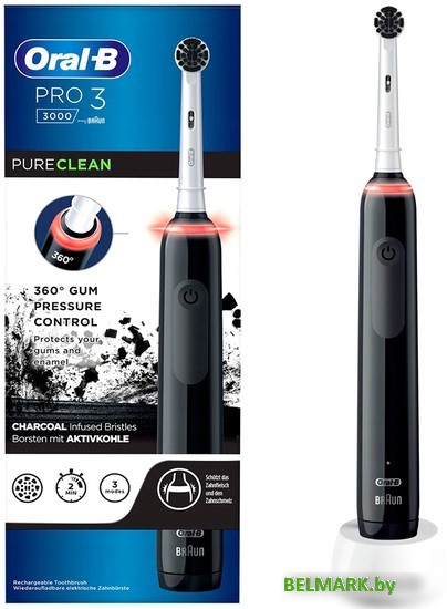 Электрическая зубная щетка Oral-B Pro 3 3000 Pure Clean Black D505.513.3 (черный) - фото