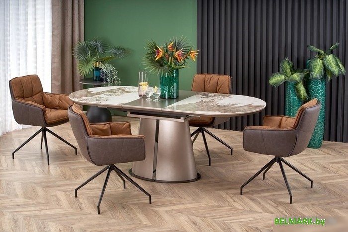 Кухонный стол Halmar Robinson (бежевый мрамор/капучино/черный) - фото