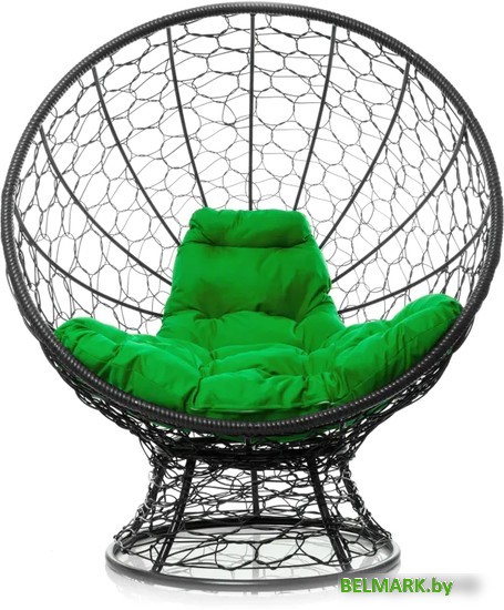 Кресло M-Group Кокос на подставке 11590404 (черный ротанг/зеленая подушка) - фото2