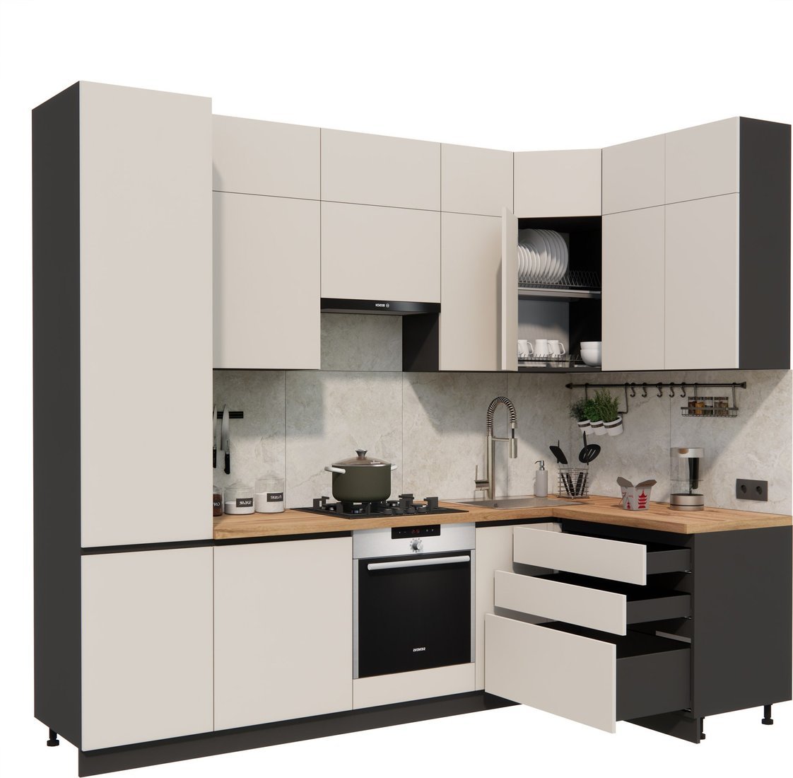 Готовая кухня ВерсоМебель Эко Премиум 1.4x2.7 правая (кашемир/ст. дуб вотан) - фото2