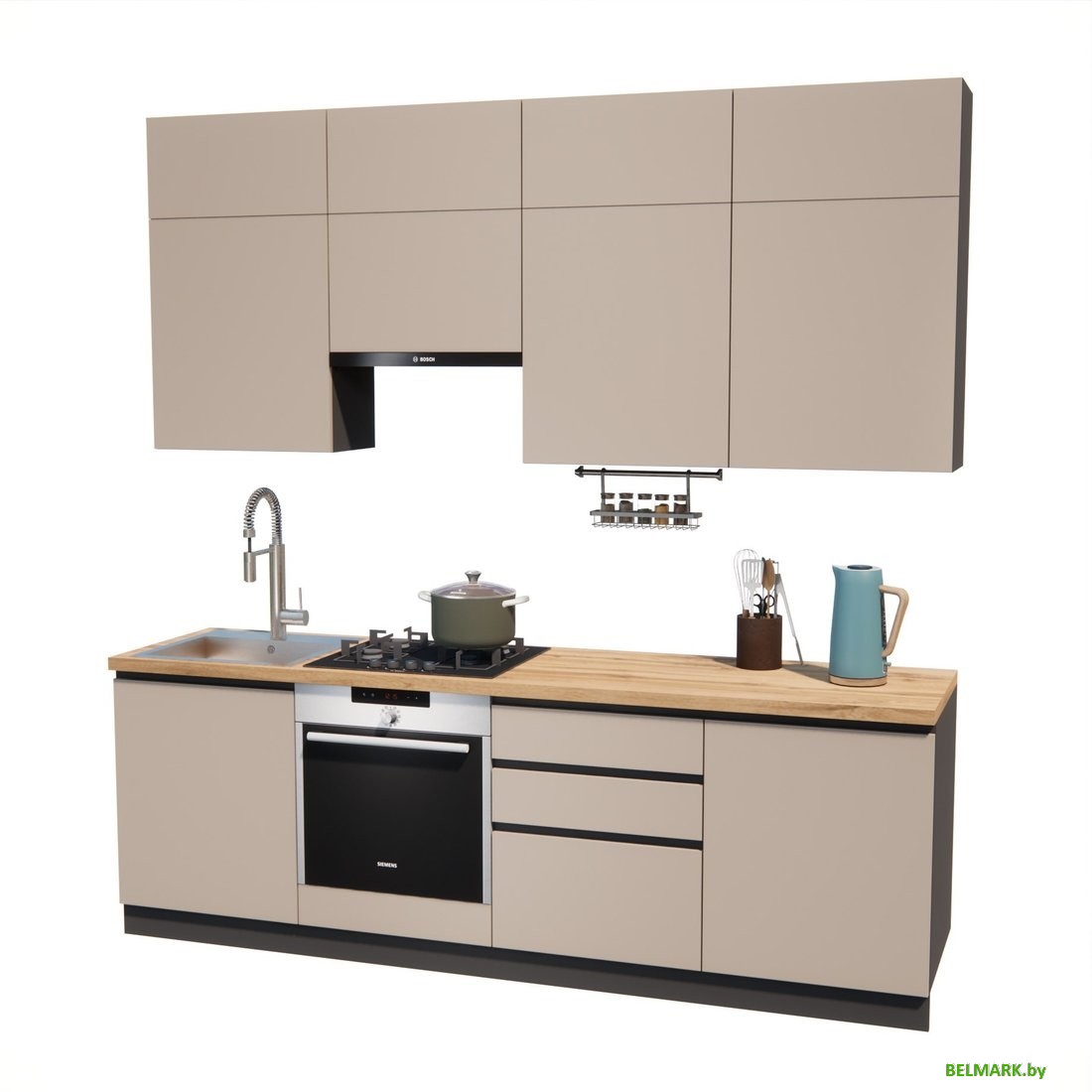 Готовая кухня ВерсоМебель Эко Премиум 2.4 (глиняный серый/ст. дуб вотан) - фото