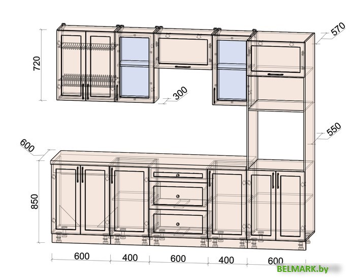 Готовая кухня Интерлиния Тренд 2.6В (океан/океан/дуб бунратти) - фото2
