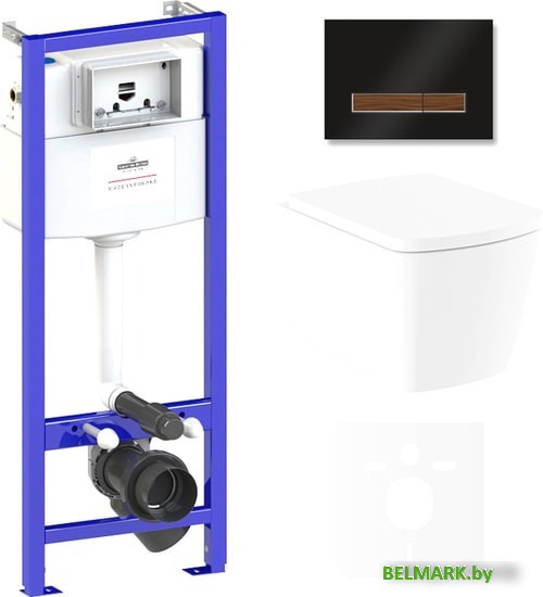 Унитаз Lavinia Boho Relfix Aveo Rimless 6 в 1 75110246 (черный/темное дерево стекло) - фото