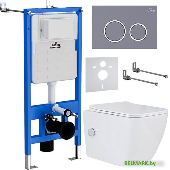 Унитаз подвесной Roxen Cube bidet в комплекте с инсталляцией StounFix Dual Fresh 6 в 1 966127 (кнопка: серый бетон) - фото