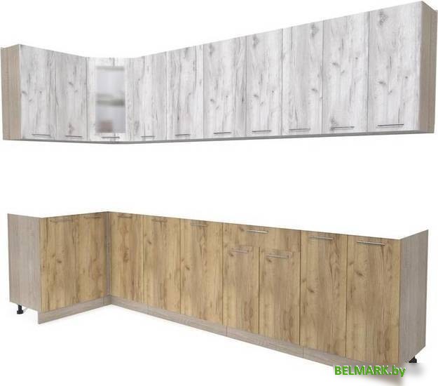 Готовая кухня Интерлиния Мила 12x30 без столешницы (дуб белый/дуб золотой) - фото