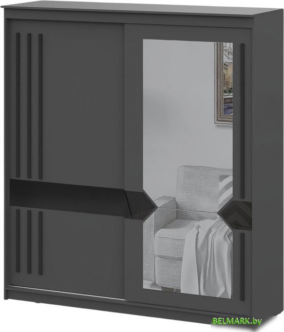 Шкаф-купе NN мебель К №25 2.0м Блэк Лайт (графит серый/лакобель/черный матовый) - фото