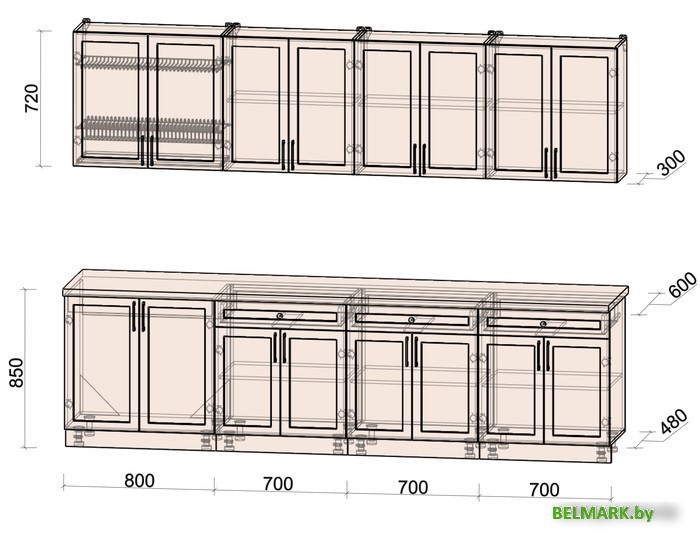 Готовая кухня Интерлиния Тренд 2.9А (мята/мята/дуб бунратти) - фото2