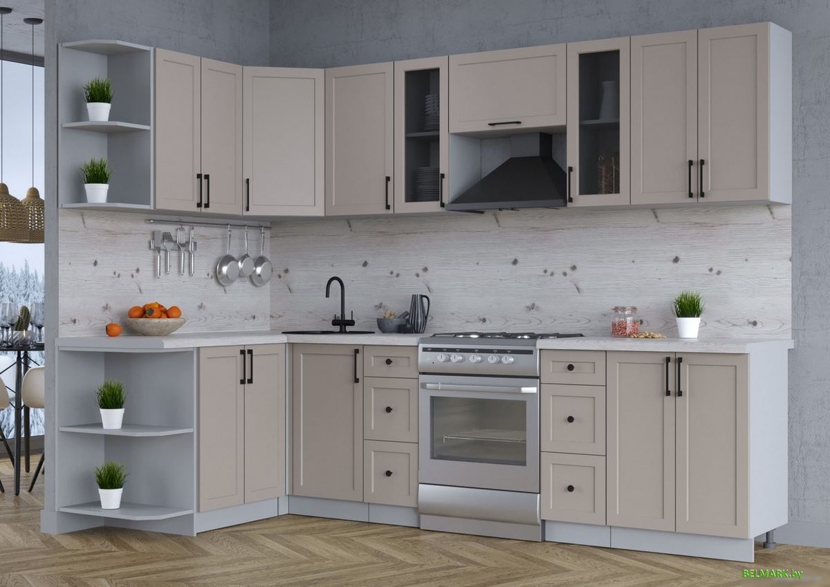 Готовая кухня Интерлиния Тренд 1.5x2.8 левая (луна/луна/бискайская сосна) - фото2