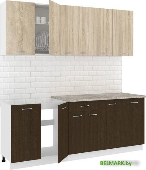 Готовая кухня Кортекс-мебель Корнелия Лира-лайт 2.1м (дуб сонома/венге/марсель) - фото