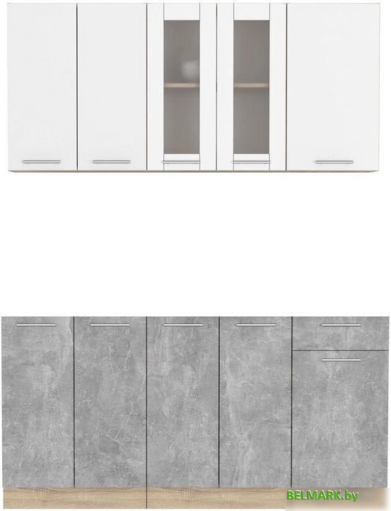 Готовая кухня Интерлиния Мила 16-60 без столешницы (белый платинум/бетон) - фото